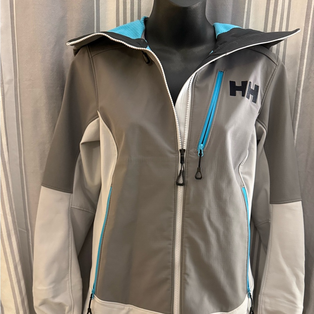 Helly Hansen Gray Ski Jacket with Blue Accents
